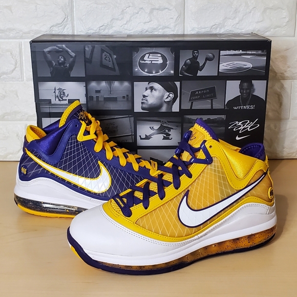 Nike Lebron 7 VII QS Media Day LA Mens Size 6 Purple White Yellow CW2300-500 - Picture 6 of 12